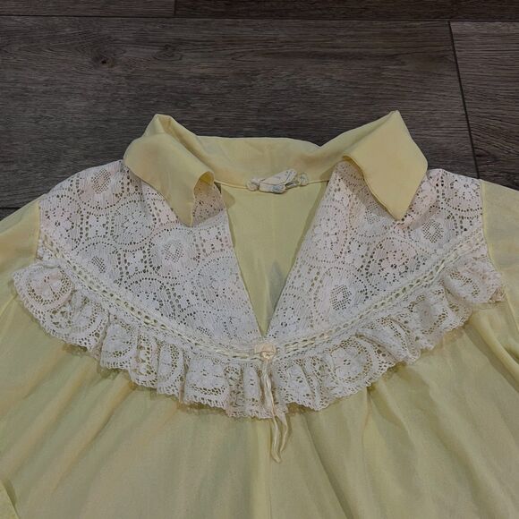 Vintage 50s Yellow Saramae Lingerie Lace Trim Nightgown Made in USA Womens Large - Picture 2 of 7